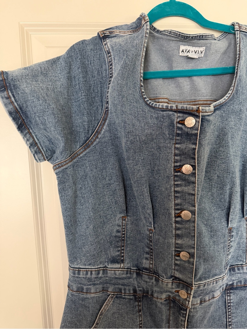 Light Wash Wide Leg Denim Jumpsuit - Picture 2 of 3